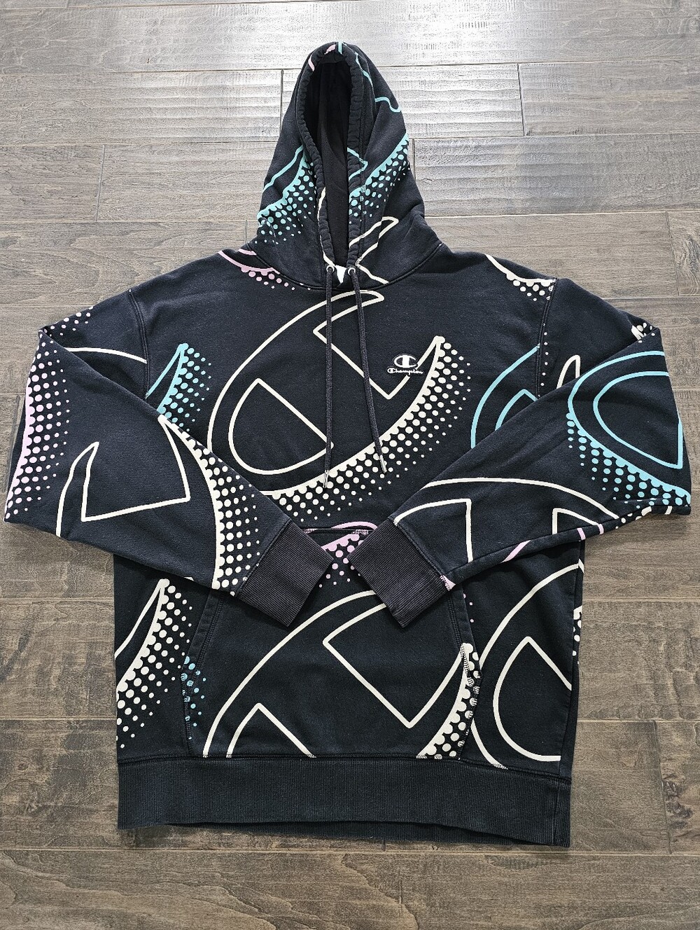 Champion Big Shadow Black Hoodie Classic Fit - Sz Medium - Unisex